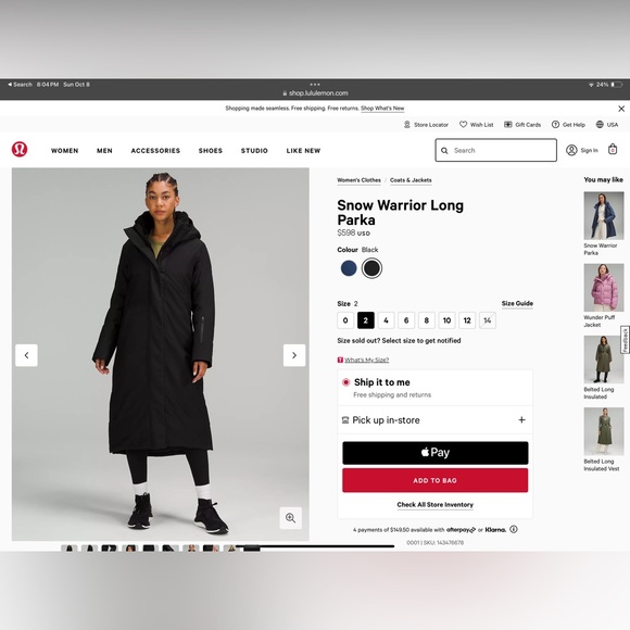 Nwt Lululemon Snow Warrior Long Parka size 0 blue color - Picture 13 of 15